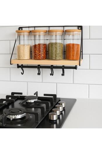 Noah Exclusive 5 Piece Wall Mounted Borosilicate Glass Spice Jar Set - with Bamboo Lid - with Silicone Seal