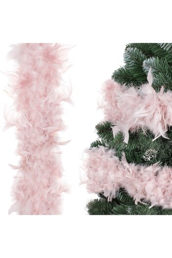 SERSIMO Garland for decoration or Christmas tree, fluff and feathers pattern, pink, 300cm