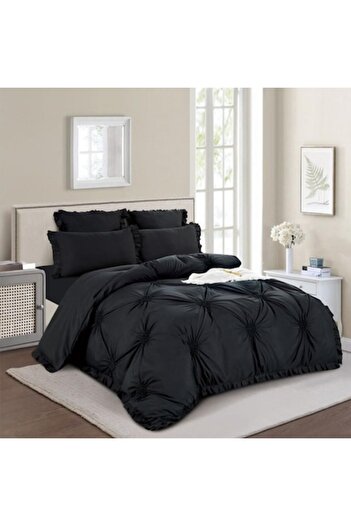 Casa de Vis Double Bedding Set, Satin Cotton, 180 x 200 cm, 6 pieces, with elastic, black, Casa de Vis, T1-15