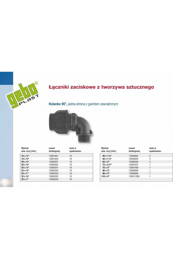 Other PP clamping elbow 90 degrees 40x54 GZ external thread PN16 for PE pipes, black
