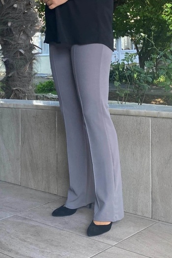 Mia Butik Plus Size Gray Crepe Palazzo Pants