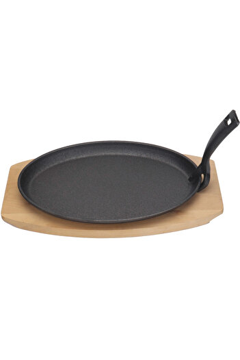 Other Cast iron platter with wooden base and handle, hot plate, 280 x 140 mm