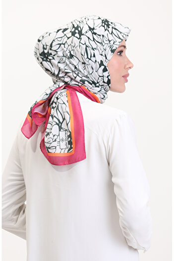 sefamerve Patterned Soft Scarf 70249-08 Fuchsia Dark Green