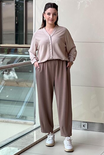 FUAT GÜRSEN Fuat Gürşen Elastic Waist Trousers with Pockets and Stitching Detail on the Legs