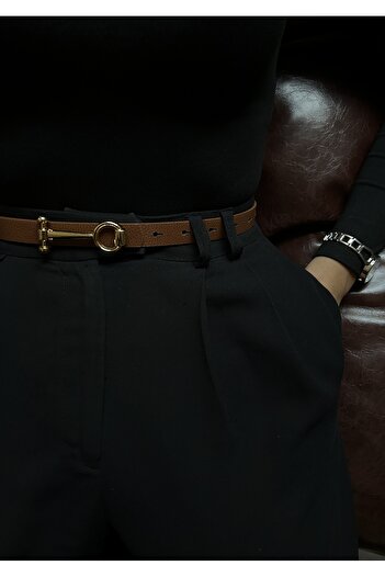LİA KEMER Classic Gold Long Buckle Model Women's Belt Waist Belt Coat Belt Dress Belt Trouser Belt