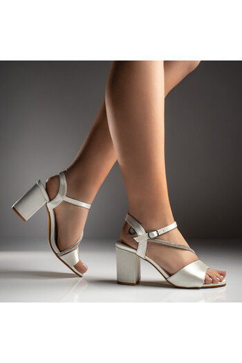 BMoD White women's satin sandals with thick heel MOD08794