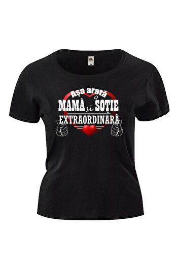 OEM Women's T-shirt with heart text 'This is how an AMAZING MOM and WIFE looks', 100% cotton, black, XL