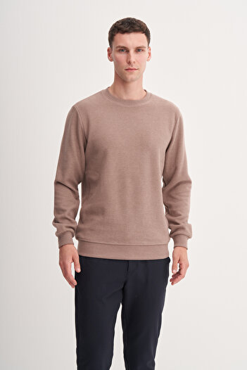 Cazador Ανδρικό φούτερ Camel Slim Fit από βαμβακερό μείγμα Σελανίκης πλεκτό