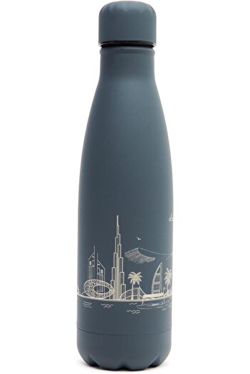 BAPS Hindu Mandir Insulated Stainless Steel Leak-proof Water Bottle, 450ml, UAE Skyline Design, Grey