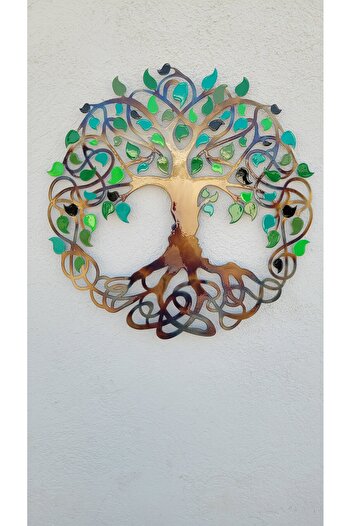 Kat Time Metal decoration "Tree of Infinity" with hand-painted green leaves, symbol of connection.