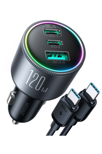 Other Car charger 120W 2x USB-C 1x USB-A + USB-C cable 100W dark gray