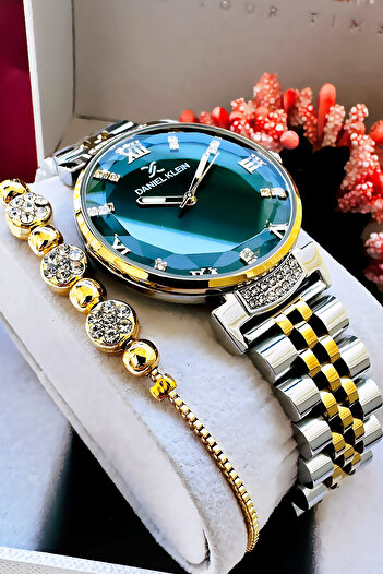 Daniel Klein Original Women's Wristwatch, Cut Glass Waterproof Gold Silver Steel Band - Bracelet Gift Dkby2050C2