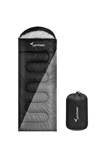 Sportneer Sleeping Bag for Adults, Sportneer, 4 Seasons, Waterproof, Transport Bag, Black Grey