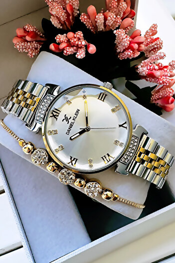 Daniel Klein Original Women's Wristwatch, Cut Glass Waterproof Gold Silver Steel Band - Bracelet Gift Dkby2050C4