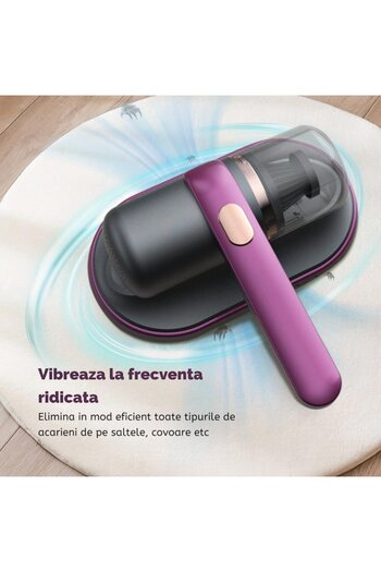 DEEBCO Aspirator portabil de mână cu lumină UV, aspirație 10000kpa, anti-acarieni și îndepărtare a prafului, violet