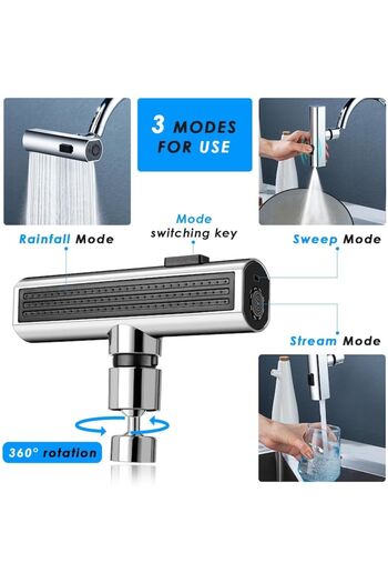 OEM Kitchen Faucet Waterfall Effect, 3 in 1 Replacement Head for Kitchen Faucet, Anti-Splash, Suitable f