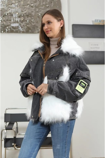 ADAMODA.RO Faux fur lined denim jacket