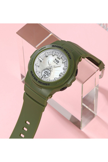 Tio Children's watch 2076 Digital Quartz Analog Silicone Army Green