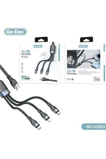 Go-Des 3 in 1 PD Multiport Cable Type-C to 2 Type-C 1 Lightning GD-UC802
