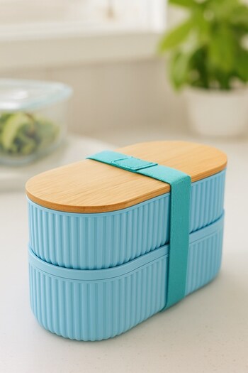 Brillant Storage and Lunch Box Br-6689 (3504) 2-Piece Bamboo Blue