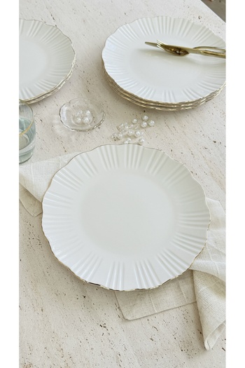 porselenden Aura Gold 6-Person 27 cm Premium Porcelain Serving Plate Set Gold Gilding