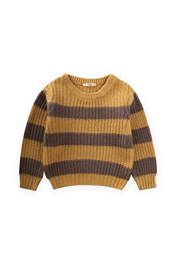 Cigit Thessaloniki Striped Knit Sweater 2-8 Years Mustard Yellow