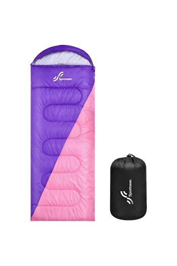 Sportneer Sleeping Bag for Adults, Sportneer, 4 Seasons, Waterproof, Transport Bag, Purple Pink