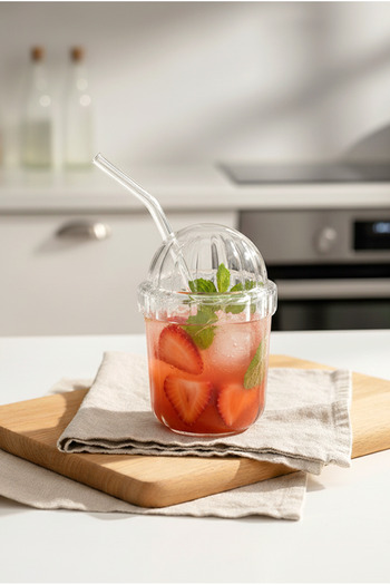 FH finehome Belly Glass Cup with Straw