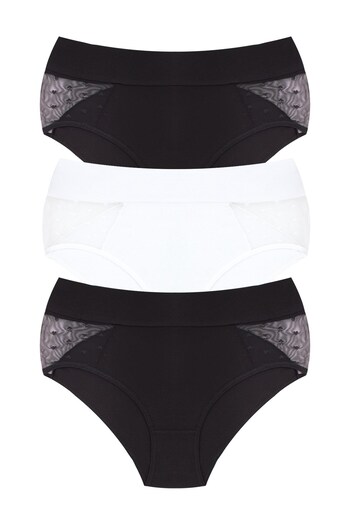 Öts Women's Panties 3-Pack with Tulle on the Sides, High Waist (96% Cotton - 4% Elastane)