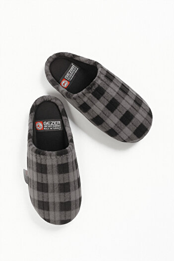 GEZER Eva Sole Plaid Plush Men's Home and Guest Slippers