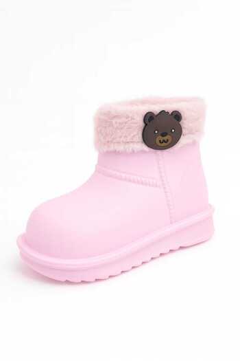 liasdesing 3D Silicone Teddy Bear Detailed Woolen Girl Rain Boots with Fur