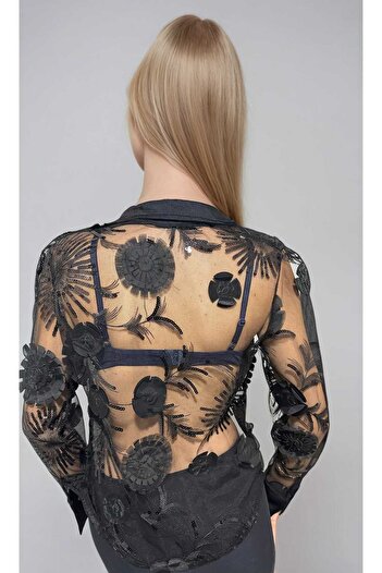Cherry Lane 3D Floral Sheer Tulle Shirt