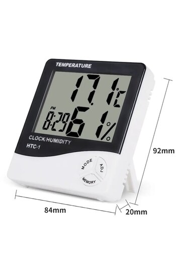 Merkie Digital Indoor Thermometer and Hygrometer DAO, Slim Design, Clock, Min/Max Function, Stand, White