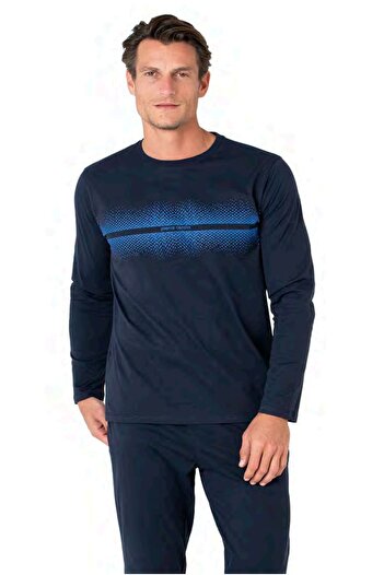 Pierre Cardin 6102 Men's Navy Blue Long Sleeve Crew Neck Pajama Set
