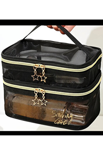 Marmara Transparent Mesh Double-Layer Small Makeup Bag – Order and Elegance in One