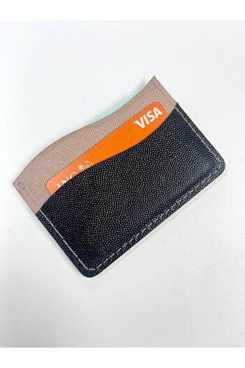 OMP Card wallet, Natural Leather Pink Black