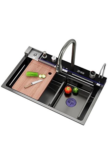 OEM Chiuvetă de bucătărie multifuncțională cu accesorii, LCD, neagră