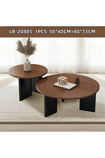 Generic Coffee Table Round Set of 2 Nesting for Living Room, Round End Table Set, Walnut, 31.5" L