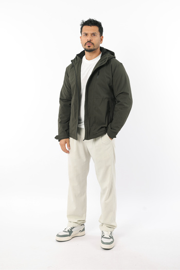 Rodrigo Men's Fur-Lined Windproof Softgel Fabric Hooded Zippered Coat