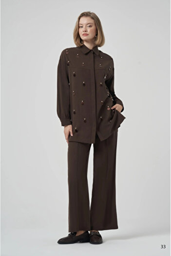 Nuss 1031 Large Sequin Detailed Trouser Suit - Brown