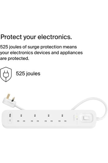 Belkin 4-Outlet Surge Protector Power Strip, Wall-Mountable with 4 AC Outlets, 2M Power Cord, & Gree