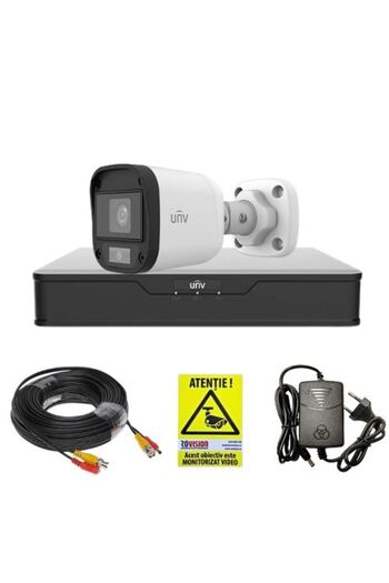 Uniview Surveillance Kit, 1 Mini Outdoor Camera, ColorHunter, 5MP 2K+, White Light 20m, Color Night