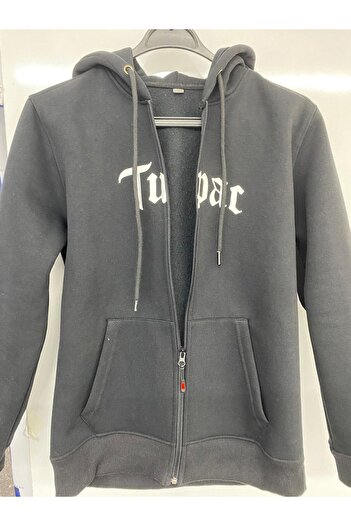 MARKATEM Hooded Thick Zippered Sweatshirt 3-Thread Embossed Print 2Pac