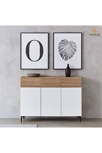 Al Saada Home 3-Door Shoe Cabinet - Beige and White