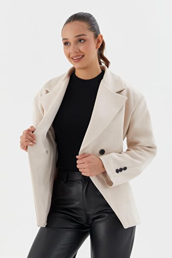 Shopping Shop Double-Breasted Closure Suede Jacket Tas