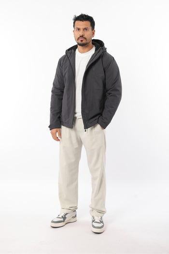 Rodrigo Men's Fur-Lined Windproof Softgel Fabric Hooded Zippered Coat