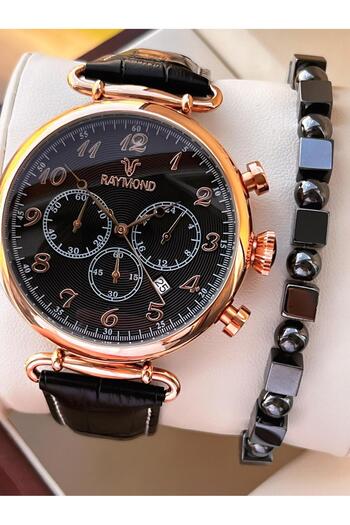 Raymond Special Leather Cord for Engagement and Grooms 2 Years Warranty 5 Atm Men's Wristwatch+Bracelet Rmd.40