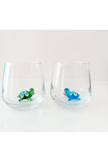 ADAMODART Turtle Glass Figurine Coffee Side Water Glass Set of 2