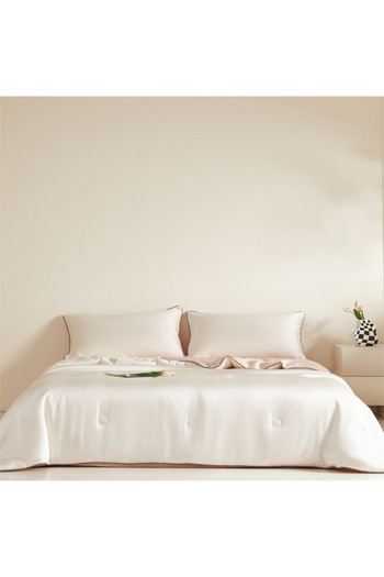 Rotixfy Set of 4 Pieces: Summer Quilt (200*230 cm) with Bed Sheet and 2 Pillowcases, White Peach, Lyocell Fi