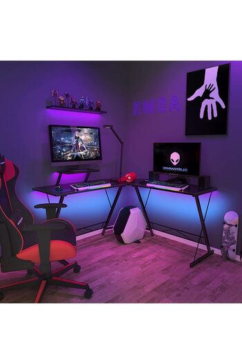KASINDA L-Shaped Computer Desk, Home Gaming Desk, Writing Workstation with Large Monitor Stand for Home and